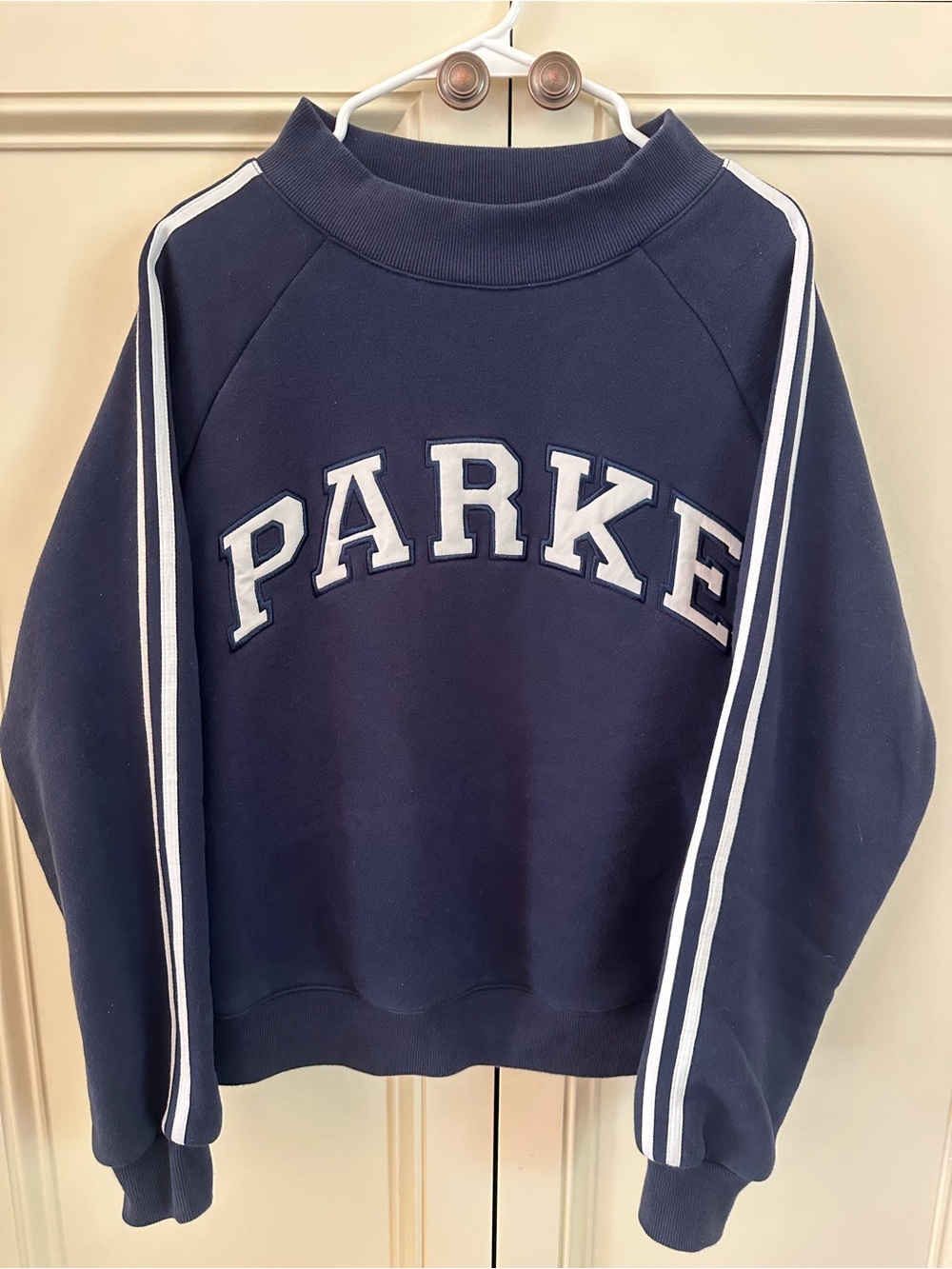 Parker Navy Sweatshirt with White Varsity Lettering